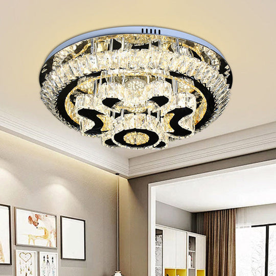 Modern Crystal Block Ceiling Light Fixture For Living Room - Led Flush Mount Lamp With