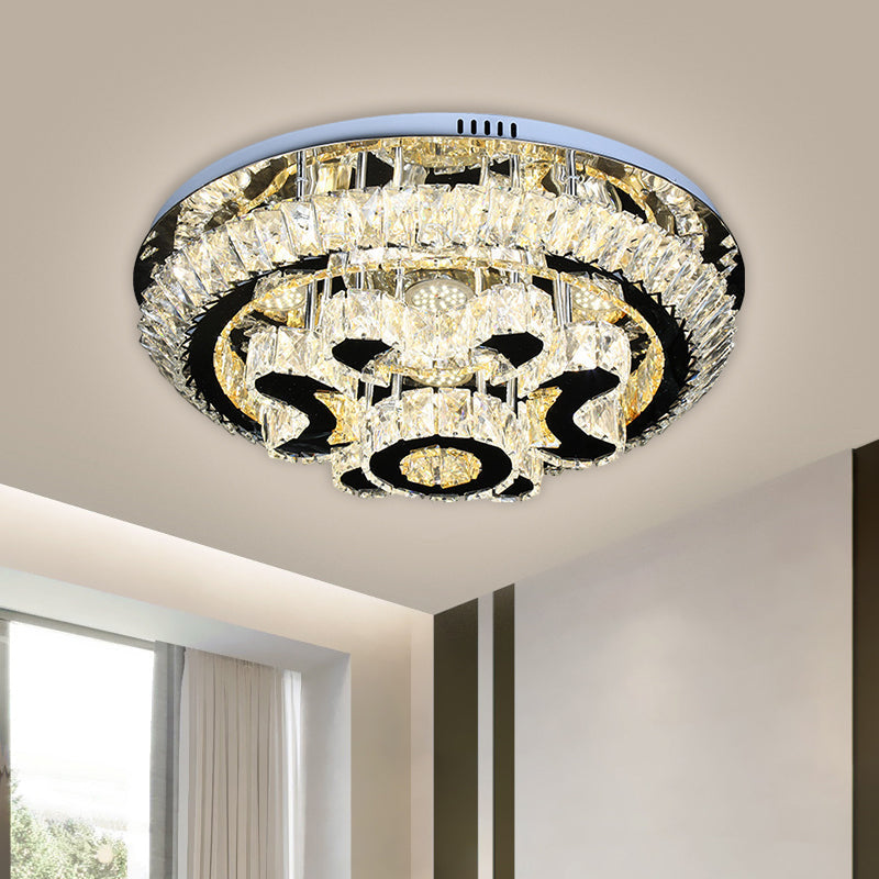 Modern Crystal Block Ceiling Light Fixture for Living Room - LED Flush Mount Lamp with Stainless-Steel Base