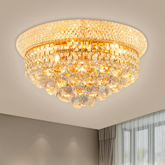 Contemporary Crystal Orb Cone Flush Mount Ceiling Light - Gold Finish, 6/9 Heads, 16"/23.5" Wide - Ideal for Bedroom