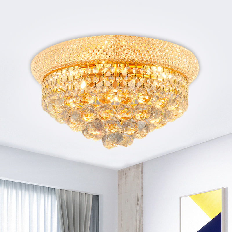 Contemporary Crystal Orb Cone Flush Mount Ceiling Light - Gold Finish, 6/9 Heads, 16"/23.5" Wide - Ideal for Bedroom