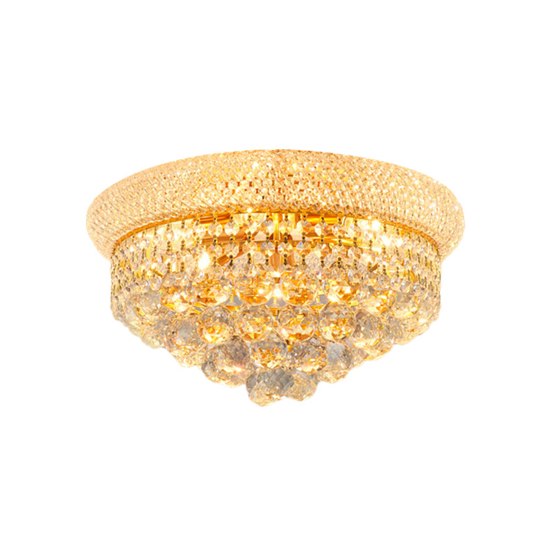 Contemporary Crystal Orb Cone Flush Mount Ceiling Light - Gold Finish, 6/9 Heads, 16"/23.5" Wide - Ideal for Bedroom