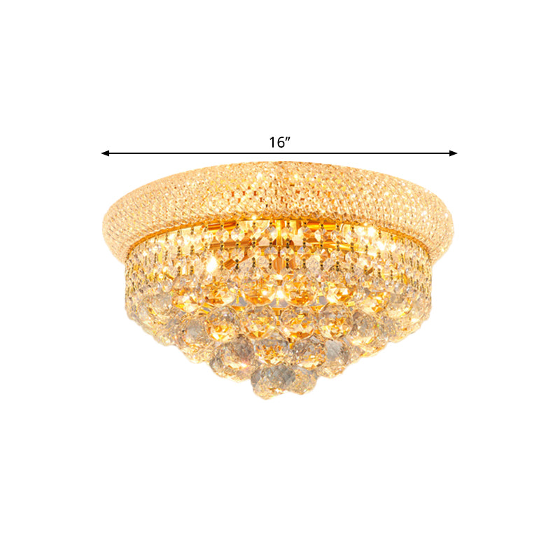 Contemporary Crystal Orb Cone Flush Mount Ceiling Light - Gold Finish, 6/9 Heads, 16"/23.5" Wide - Ideal for Bedroom