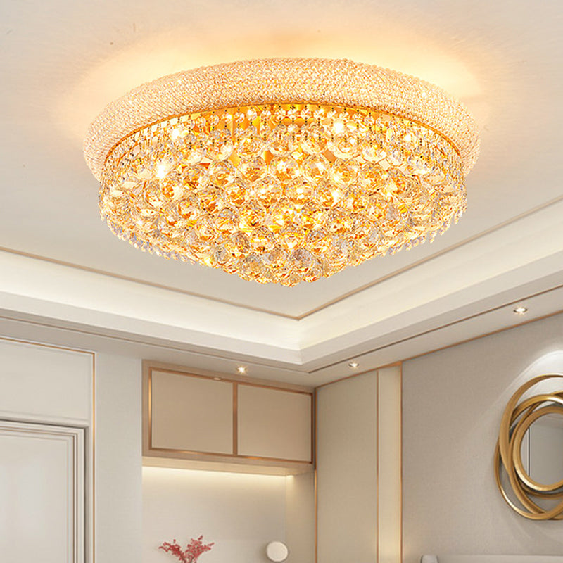 Contemporary Crystal Orb Cone Flush Mount Ceiling Light - Gold Finish, 6/9 Heads, 16"/23.5" Wide - Ideal for Bedroom