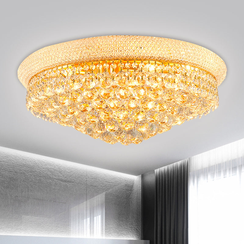 Contemporary Crystal Orb Cone Flush Mount Ceiling Light - Gold Finish, 6/9 Heads, 16"/23.5" Wide - Ideal for Bedroom