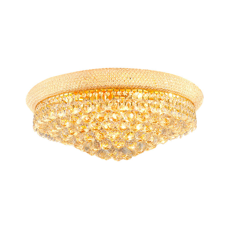 Contemporary Crystal Orb Cone Flush Mount Ceiling Light - Gold Finish, 6/9 Heads, 16"/23.5" Wide - Ideal for Bedroom