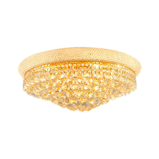 Contemporary Crystal Orb Cone Flush Mount Ceiling Light - Gold Finish, 6/9 Heads, 16"/23.5" Wide - Ideal for Bedroom