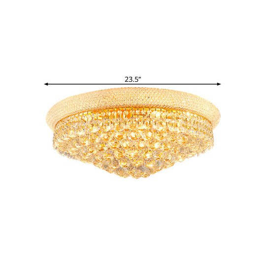 Contemporary Crystal Orb Cone Flush Mount Ceiling Light - Gold Finish, 6/9 Heads, 16"/23.5" Wide - Ideal for Bedroom