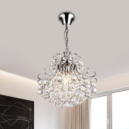 Contemporary 4 Head Clear Crystal Chandelier - Chrome Ceiling Pendant Light For Bedroom