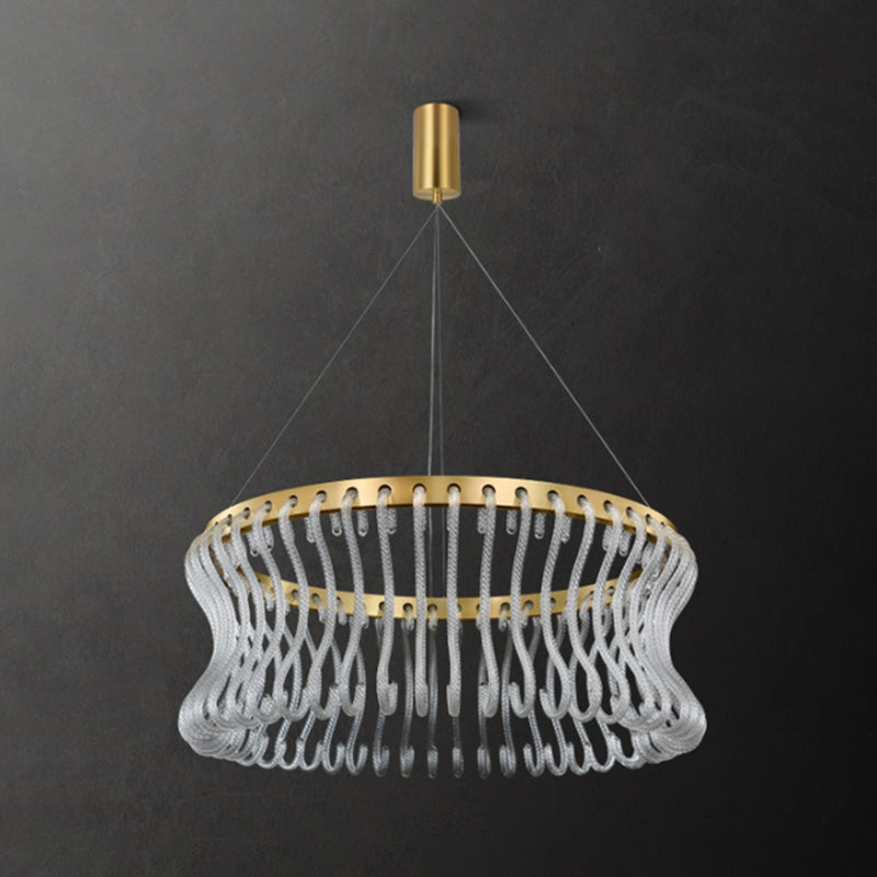 Modern Led Hanging Chandelier - Gold Finish Round Ceiling Light With Crystal Rod Shade