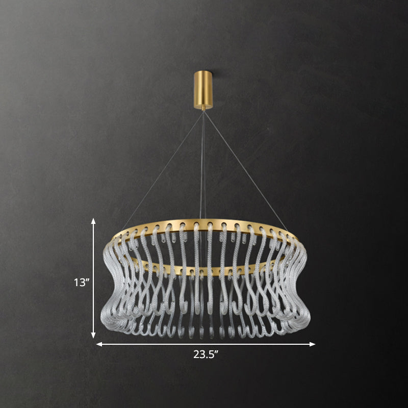 Modern Led Hanging Chandelier - Gold Finish Round Ceiling Light With Crystal Rod Shade