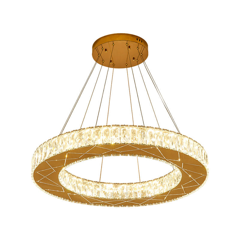 Modernist Crystal Led Chandelier - Circular Hanging Light Fixture For The Bedroom