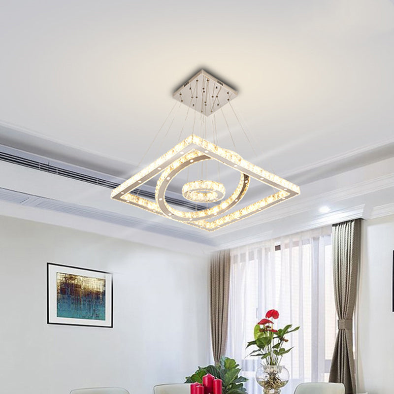 LED Stainless-Steel Chandelier with Crystal Shade - Modern Living Room Ceiling Lamp in Warm/White Light