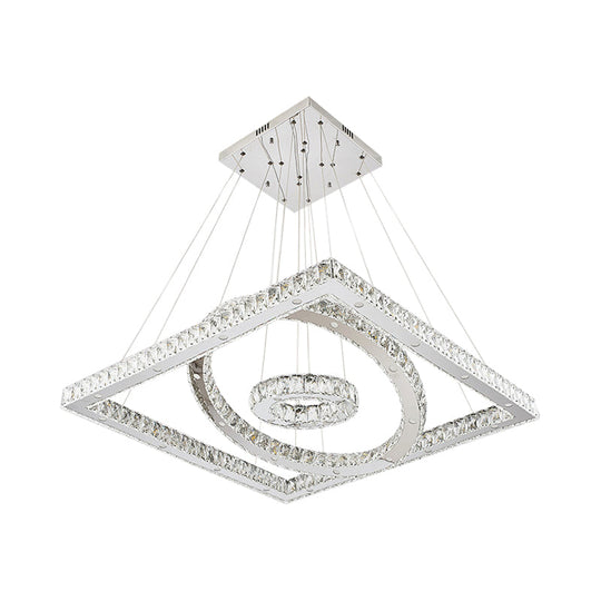 LED Stainless-Steel Chandelier with Crystal Shade - Modern Living Room Ceiling Lamp in Warm/White Light