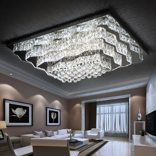 Simple Style Crystal Flush Mount LED Ceiling Light in Chrome - Perfect for Great Room