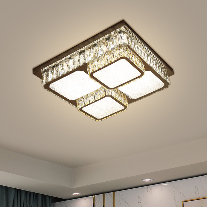 Crystal Square Flush Mount Led Lamp With Beveled Design In Warm/White Light Chrome Finish