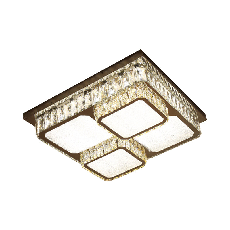 Crystal Square Flush Mount Led Lamp With Beveled Design In Warm/White Light Chrome Finish