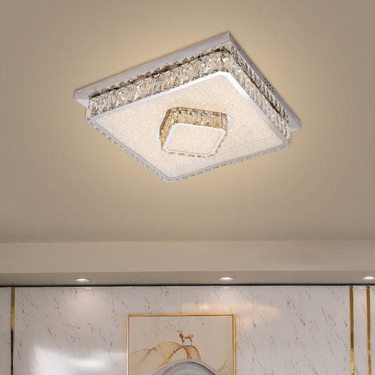 Crystal Square Flush Mount Led Lamp With Beveled Design In Warm/White Light Chrome Finish