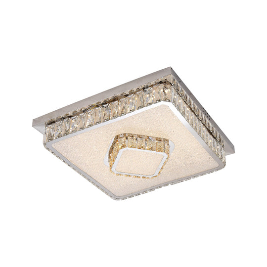 Crystal Square Flush Mount Led Lamp With Beveled Design In Warm/White Light Chrome Finish