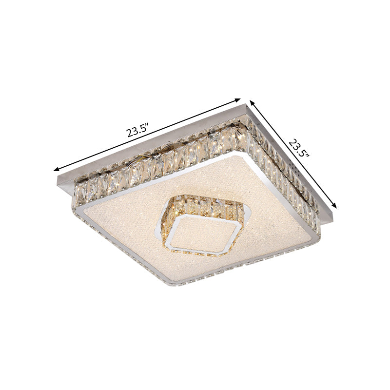 Crystal Square Flush Mount LED Lamp with Beveled Design in Warm/White Light, Chrome Finish