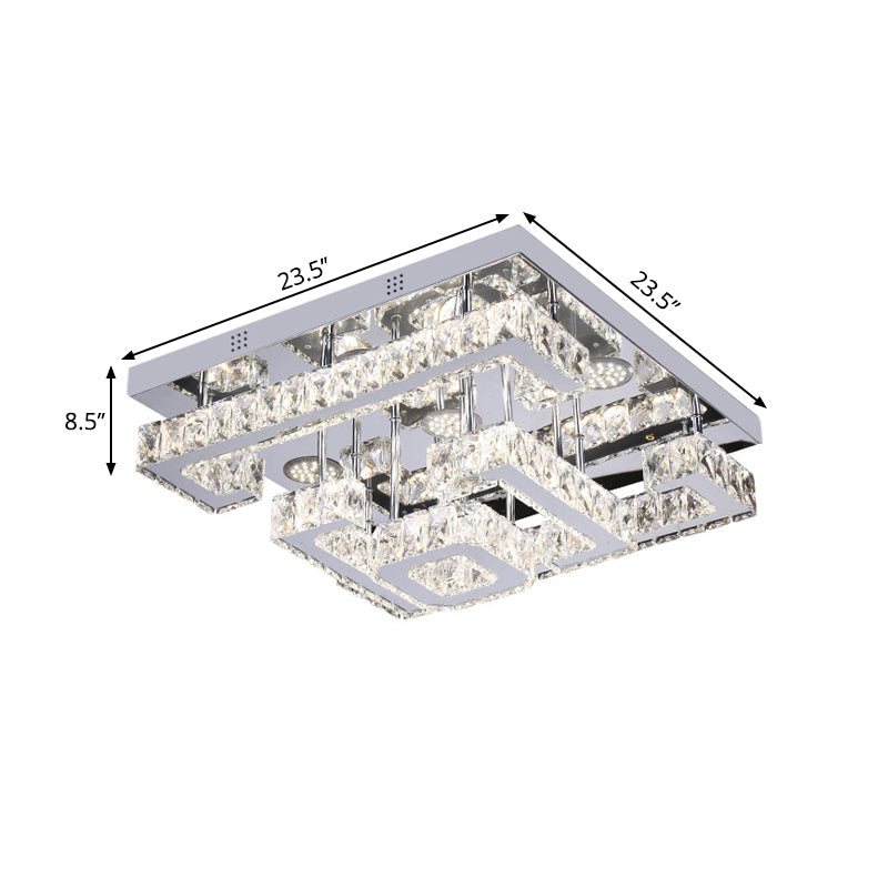 Led Guest Room Ceiling Lamp - Minimalist Chrome Semi Flush With Tiered Square Crystal Shade