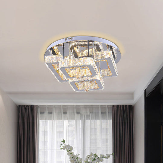 Modern Crystal Flush Mount LED Ceiling Lamp in Chrome with Remote Control Dimming - Perfect for Dining Room