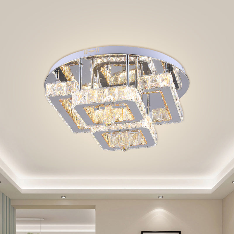 Modern Crystal Flush Mount LED Ceiling Lamp in Chrome with Remote Control Dimming - Perfect for Dining Room