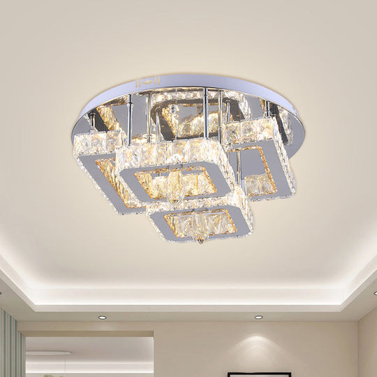 Modern Crystal Flush Mount LED Ceiling Lamp in Chrome with Remote Control Dimming - Perfect for Dining Room