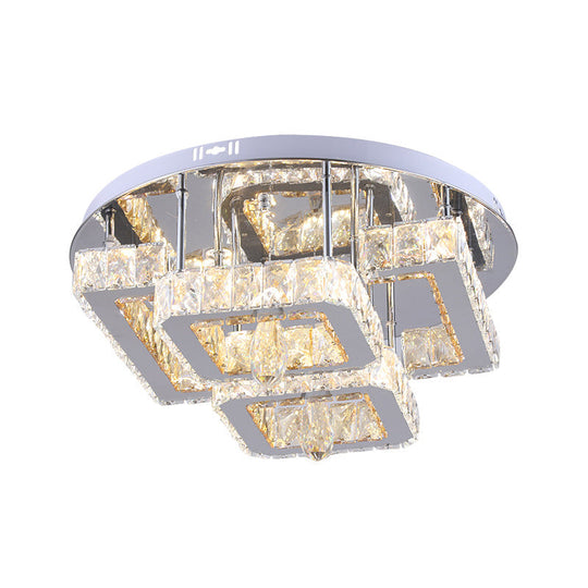 Modern Crystal Flush Mount LED Ceiling Lamp in Chrome with Remote Control Dimming - Perfect for Dining Room