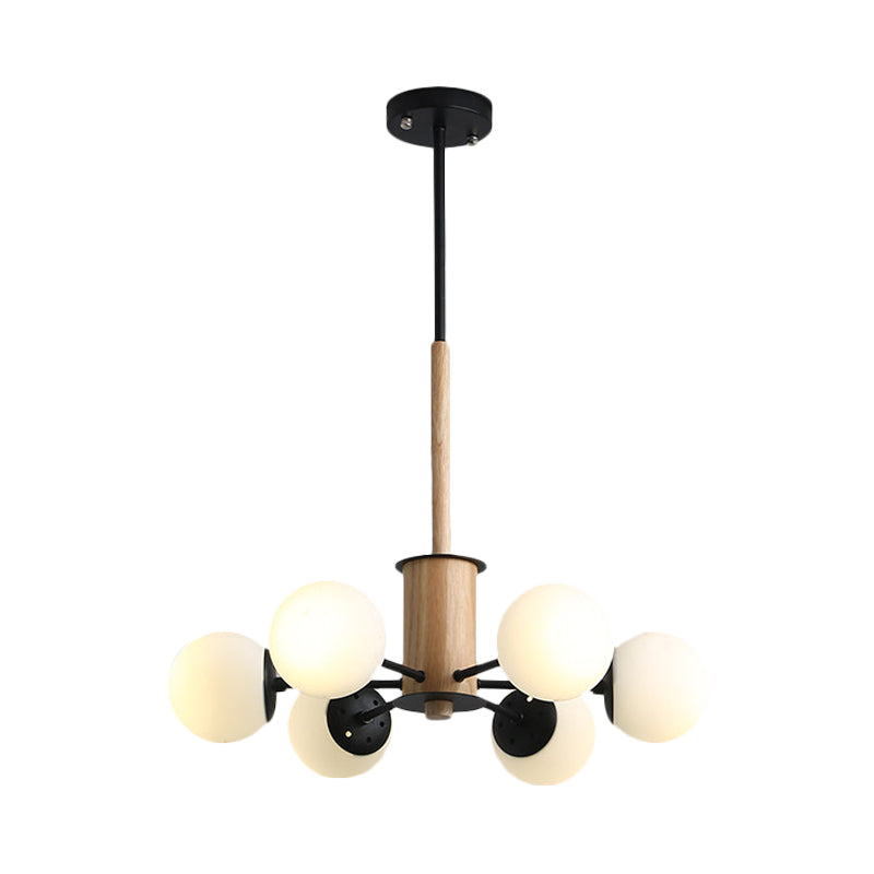 Modern Black/White Globe Chandelier Light With Opal Glass Shades