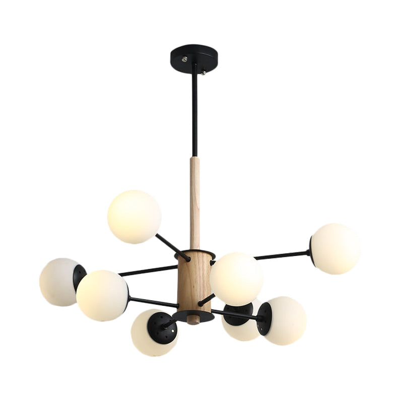 Modern Black/White Globe Chandelier Light With Opal Glass Shades