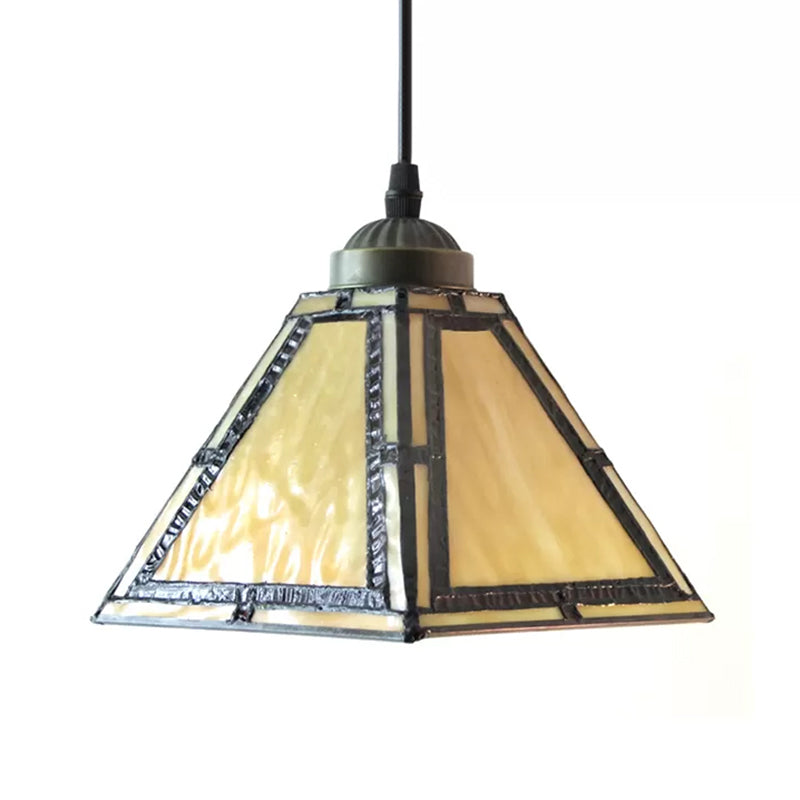 Amber Stained Glass Pendant Lamp - Mission Style Hanging Light Kit for Kitchen