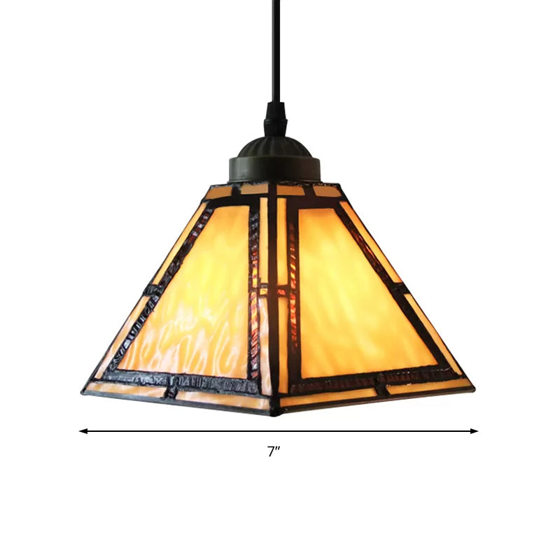 Amber Stained Glass Pendant Lamp - Mission Style Hanging Light Kit for Kitchen