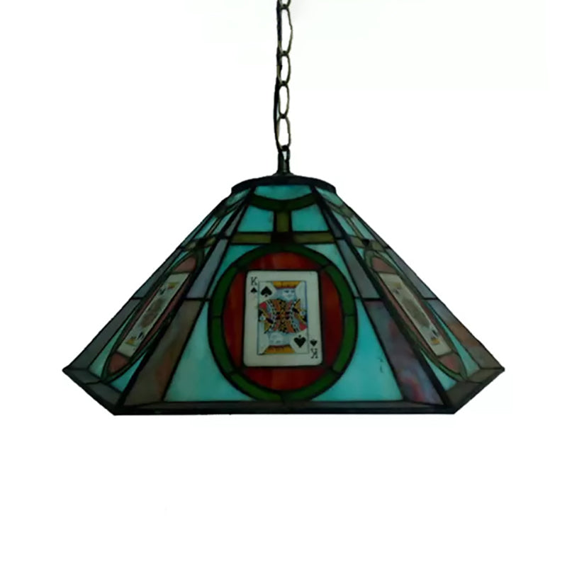 Tiffany Hand Rolled Art Glass Spade/Poker Hanging Lamp Kit - 3-Light Black Suspended Lighting for Corridor