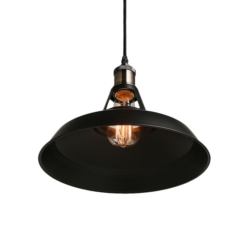 Modern Loft Style Barn Shade Pendant Ceiling Light 10.5"/12"/15" W in Black/White for Dining Table - Metallic Hanging Lamp with 1 Bulb