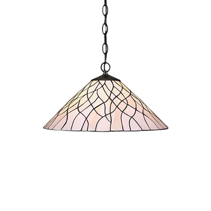 Tiffany Stained Art Glass Hanging Pendant Light - White Tapered Design, 1 Bulb - Perfect for Living Room Ceiling Fixture (16"/18" W)