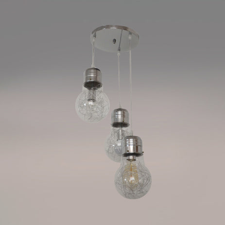 Rustic Style Pendant Lighting With 3-Light Bulb Shades And Clear Glass - Silver/Gold Silver