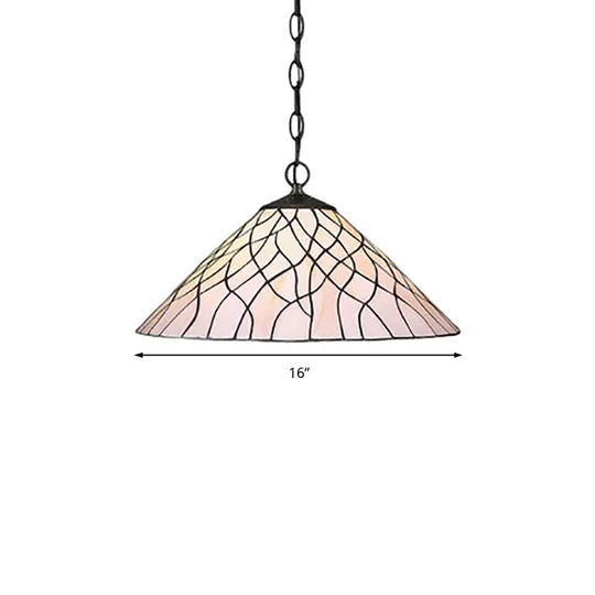 Tiffany Stained Art Glass Hanging Pendant Light - White Tapered Design, 1 Bulb - Perfect for Living Room Ceiling Fixture (16"/18" W)