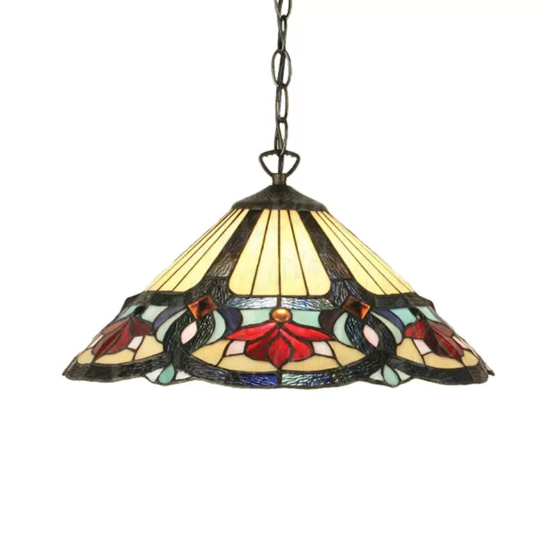 Beige Handcrafted Art Glass Pendant Light Tiffany - Cone/Flower Style