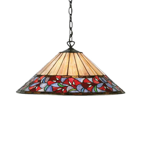 Handcrafted Beige Art Glass Pendant Light - Cone/Flower Design Tiffany Style Ideal For Living Room