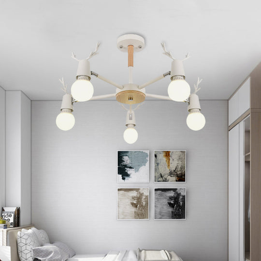 Kids' Bedroom Semi Flush Ceiling Light with Modern Antler Decoration