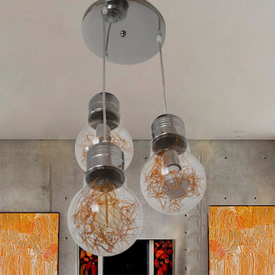 Rustic Style Pendant Lighting With 3-Light Bulb Shades And Clear Glass - Silver/Gold Gold