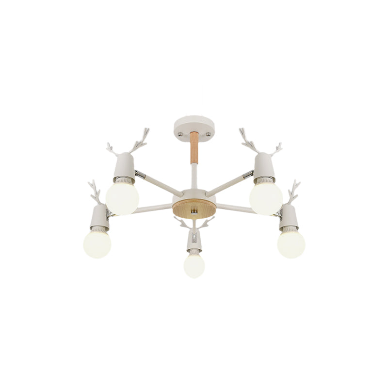 Kids' Bedroom Semi Flush Ceiling Light with Modern Antler Decoration