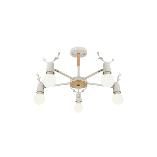 Kids' Bedroom Semi Flush Ceiling Light with Modern Antler Decoration