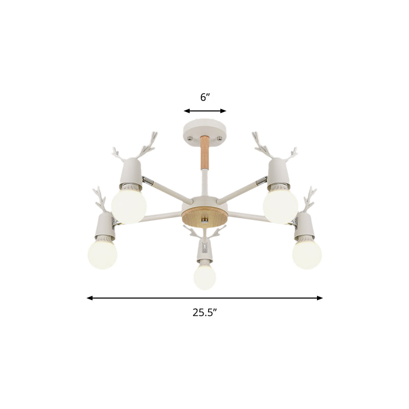 Kids' Bedroom Semi Flush Ceiling Light with Modern Antler Decoration