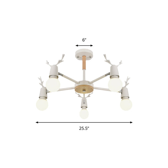 Kids Bedroom Semi Flush Ceiling Light With Modern Antler Decoration