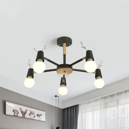 Kids' Bedroom Semi Flush Ceiling Light with Modern Antler Decoration