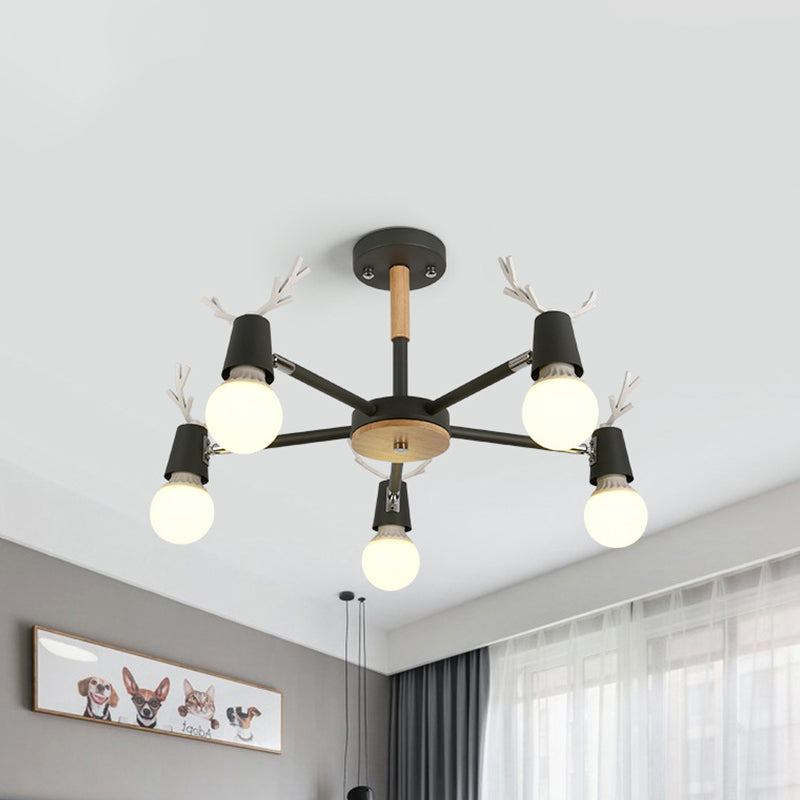 Kids Bedroom Semi Flush Ceiling Light With Modern Antler Decoration