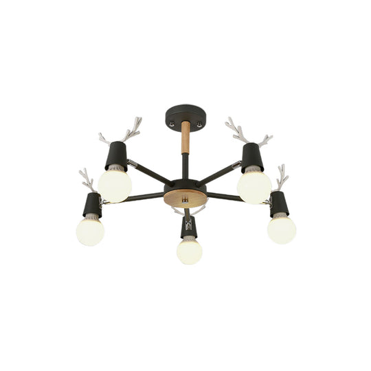 Kids' Bedroom Semi Flush Ceiling Light with Modern Antler Decoration