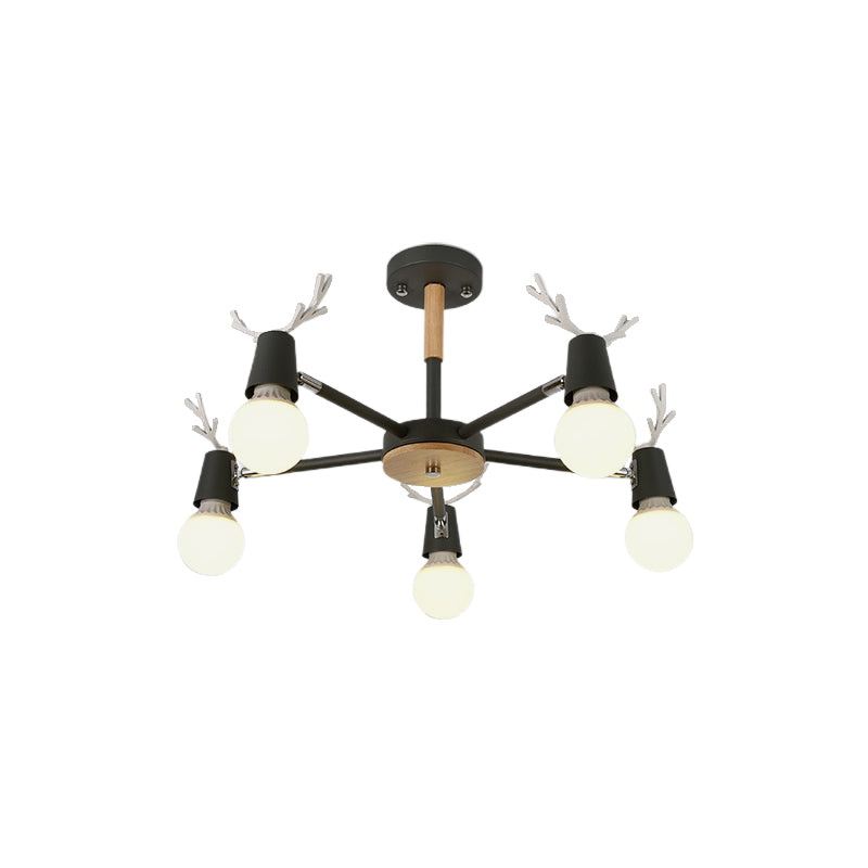 Kids Bedroom Semi Flush Ceiling Light With Modern Antler Decoration