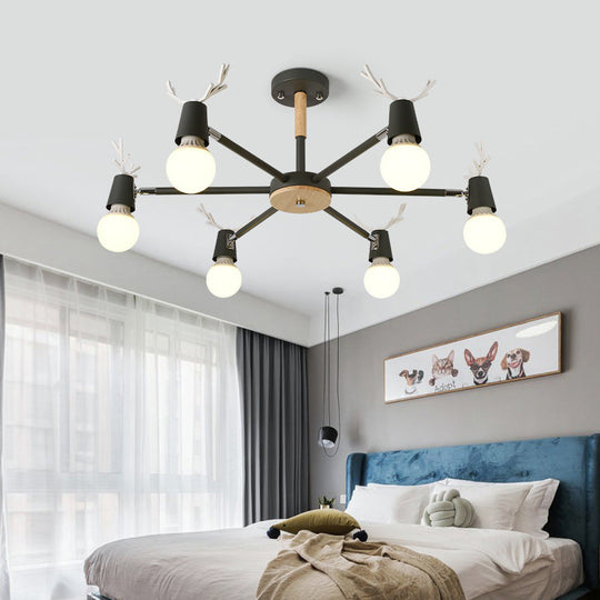 Kids' Bedroom Semi Flush Ceiling Light with Modern Antler Decoration